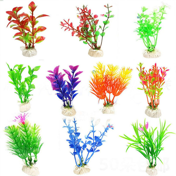 10PCS Artificial Plants Landscape Aquarium Decor Plastic Fish Tank Fake Grass