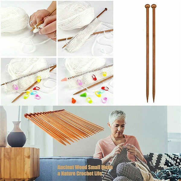 22pcs 25cm Bamboo Knitting Needles Set in Knitting Needle 11Sizes For Crochet AU