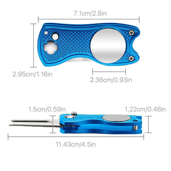 Foldable Metal Golf Divot Repair Tool with Pop-up Button & Magnetic Ball Marker