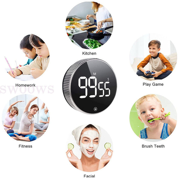 Magnetic Digital Kitchen Timer LED Countdown Cooking Work Loud Alarm Stopwatch