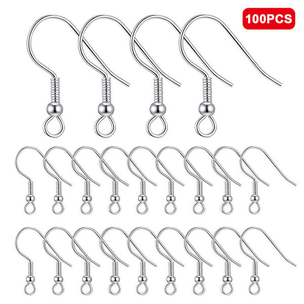 100/200PCS Sterling Silver Hooks Hypoallergenic Ear Wires DIY Earrings Jewelry