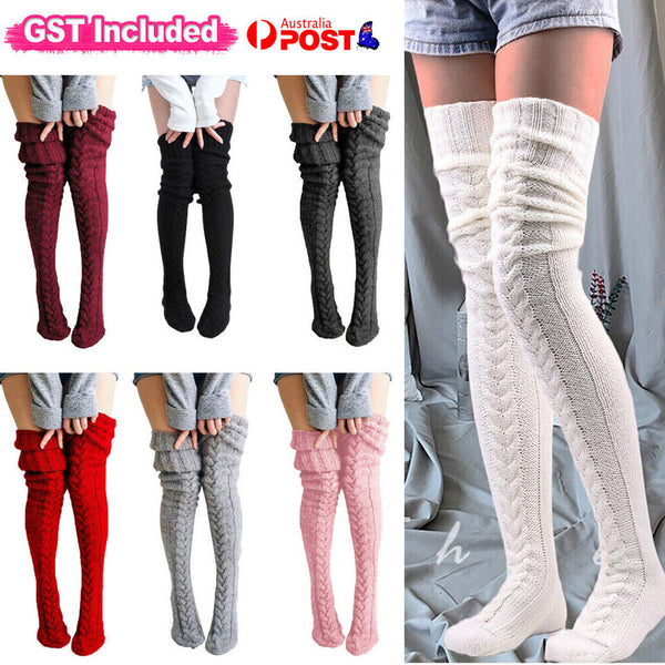 1/2 Women Thigh High Socks Extra Long Woolen Knit Warm Thick Tall Long Stockings