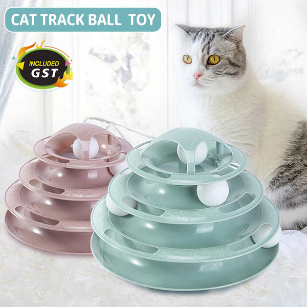 Funny Cat Toy Plastic Tower Interactive Track Ball Playing Game 3Levels Pet Toys