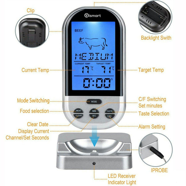 Food Meat Oven BBQ Thermometer Digital Wireless Remote Probe Cooking Set Grill