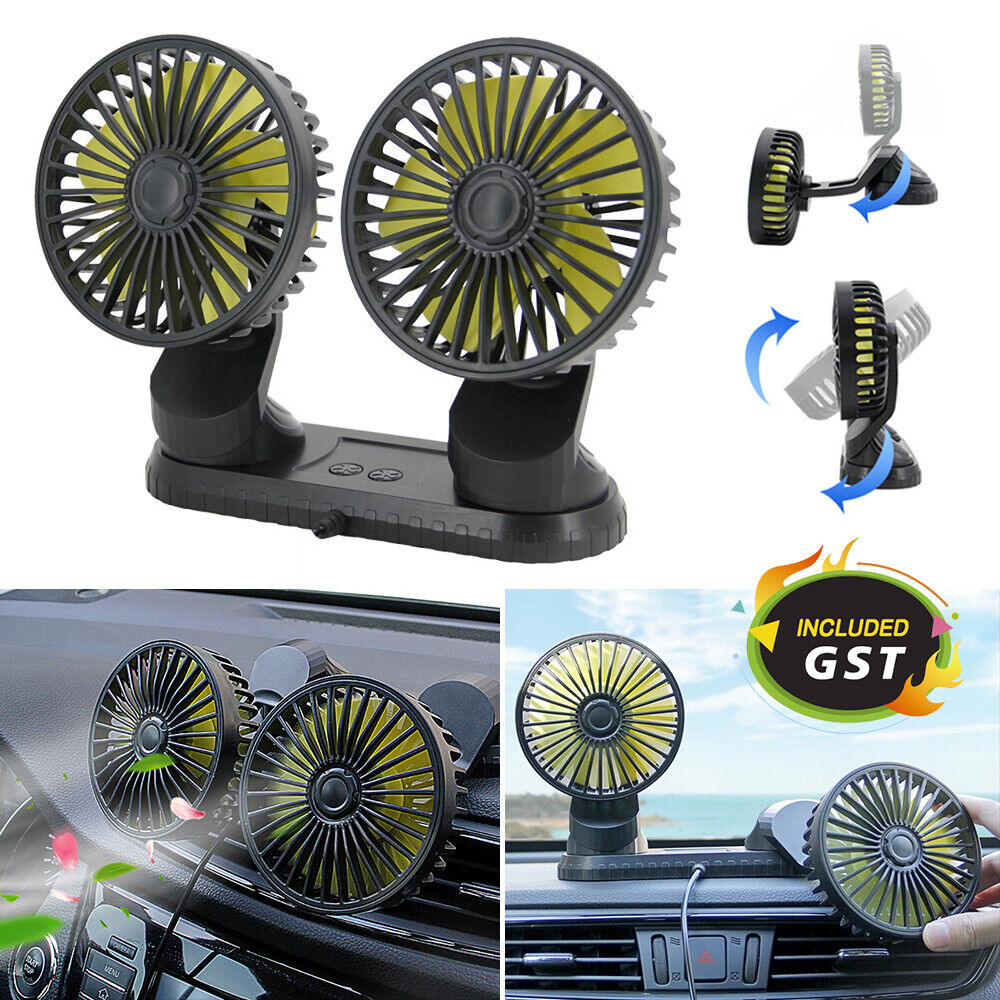 USB Powered Car Fan Dual Head 3-Speed Dashboard Rotation Cooling Fan Air Cooler