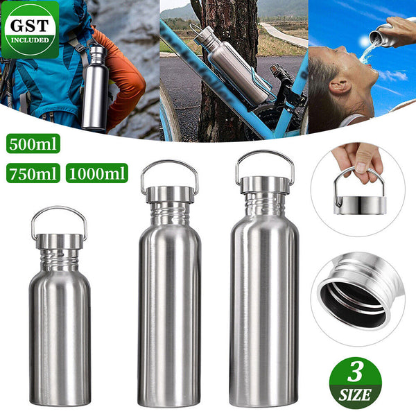 Stainless Steel Water Bottle Motivational Sports Drink Cup Flask 500/750/1000ml