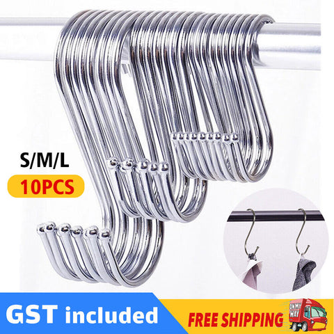 10/20X Stainless Steel S Shape Hooks Kitchen Hanger Rack Clothes Hanging Holders