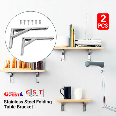 2X Stainless Steel Folding Table Bracket Shelf Bench 50kg Load Heavy Duty 12inch