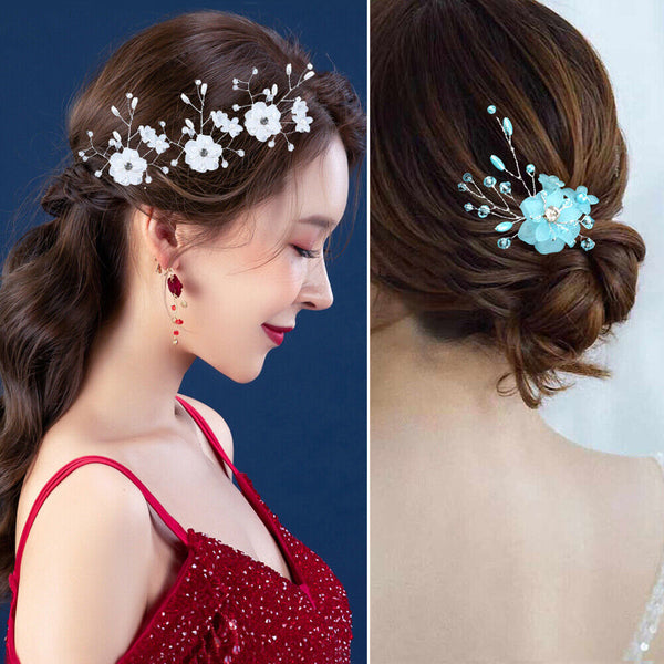 Bridal Wedding Flower Clips Hair Pins Bridesmaid Crystal Hair Pearls Accessories