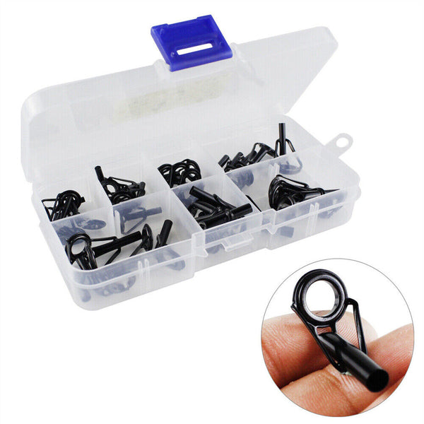 35PCS Ceramic Fishing Rod Guide Tips Top Eye Rings Line Repair Kit 7 Sizes Set