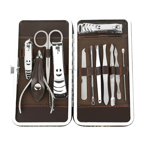 12PCS Manicure Pedicure Set Stainless Nail Clippers Kit Cuticle Grooming Case