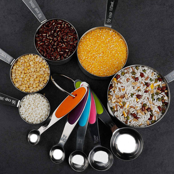 10pcs Set Spoons Stainless Steel Kitchen Baking Teaspoon and Measuring Cups AU