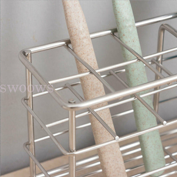 Non-Slip Organizer Toothbrush Holder Stainless Steel Stand Bathroom Toothpaste