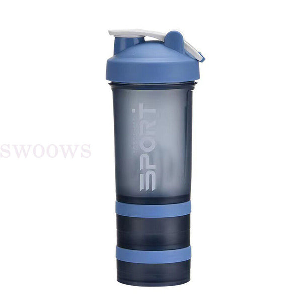 Powder Milkshake Drink Cup Sport Water bottle 500ml 3 tier Protein Shaker Pill