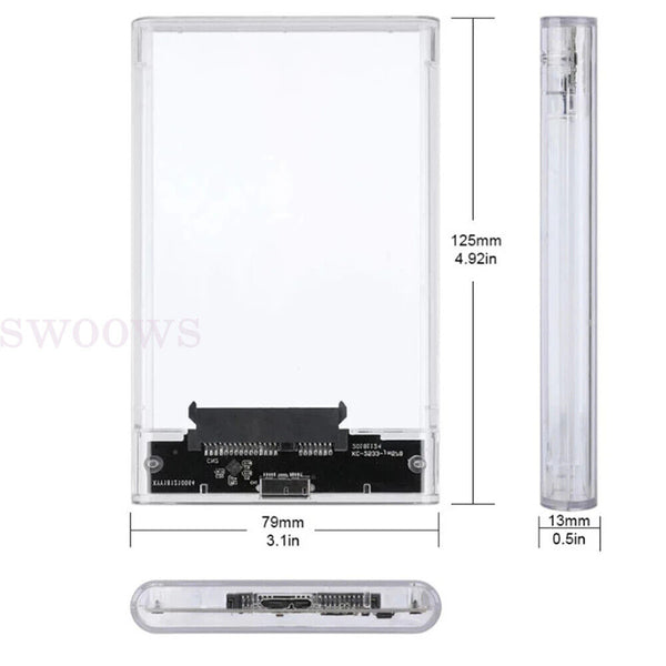 Hard Drive Enclosure USB 3.0 To SATA 2.5" External HDD SSD Case Disk TRANSPARENT