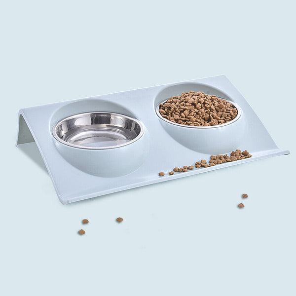 UP4x Stainless Steel Double Pet Bowl Twin Dog Food Feeder Station Dish Water Cat