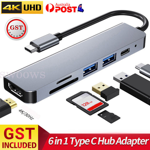 6 in 1 Multiport USB-C Hub Type C To USB 3.0 4K HDMI Adapter For Macbook Pro/Air