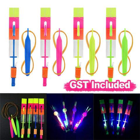 12X Glow Stick Shooters Helicopter Rocket Flying Toy Flash LED Light Up Fun Game