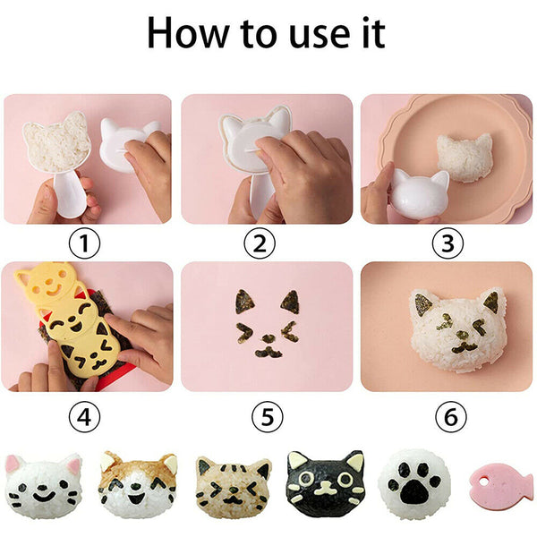 4PCS Cartoon Cat Rice Ball Mold Bento Press Maker DIY Sushi Egg Chocolate Mould