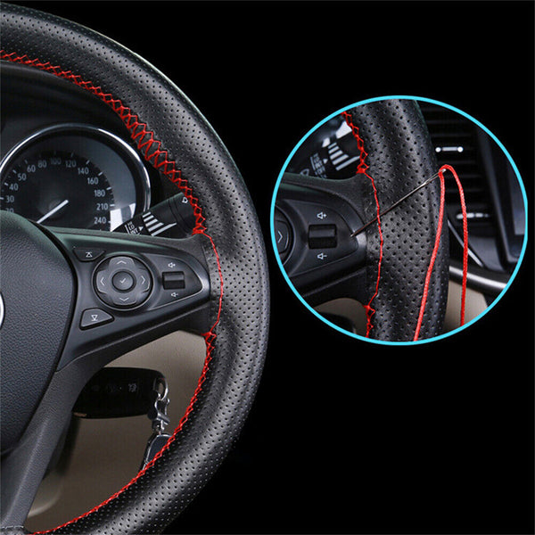 Leather DIY Car Steering Wheel Cover Breathable Anti-slip Universal 38cm AUS