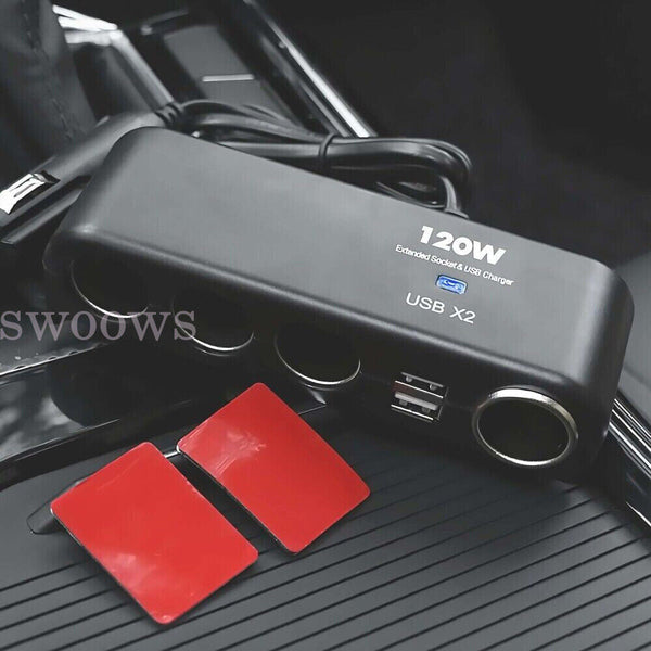 4 Way 12V USB Car Cigarette Splitter Lighter Charger Socket Adapter Plug Power