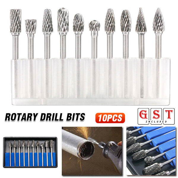 10pcs Tungsten Carbide Point Burr Die Grinder Shank Rotary Drill Bits Set New