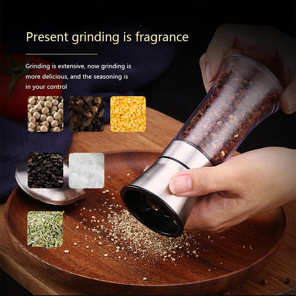 1/2/3PC Salt and Pepper Grinders Stainless Steel Glass Ceramic Mills Kitchen Set