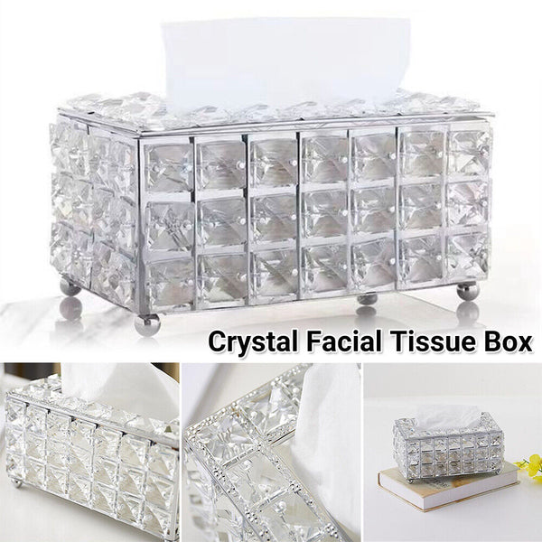 Crystal Facial Tissue Box Cover Paper Storage Holder Napkin Dispenser Organizer