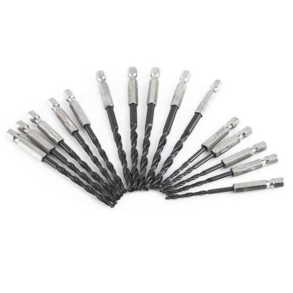 15pcs HSS Nitride Twist Drill Bits Set Quick Change 1/4" Hex Shank 3mm 4mm 5mm