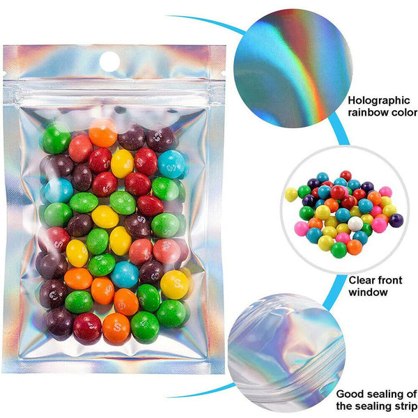 50-200 Food Storage Pouch Holographic Resealable Mylar Ziplock Aluminum Foil Bag
