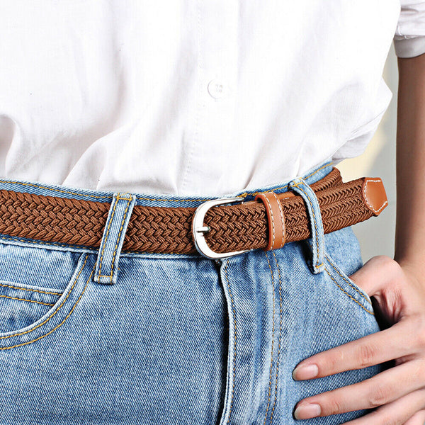 Unisex Stretch Elastic Braided Woven Canvas Buckle Jeans Waist Belt Waistband