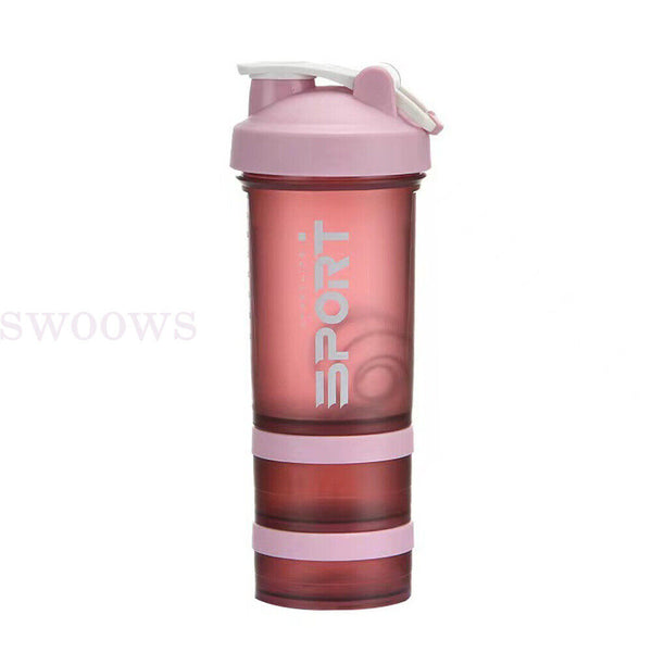 Powder Milkshake Drink Cup Sport Water bottle 500ml 3 tier Protein Shaker Pill