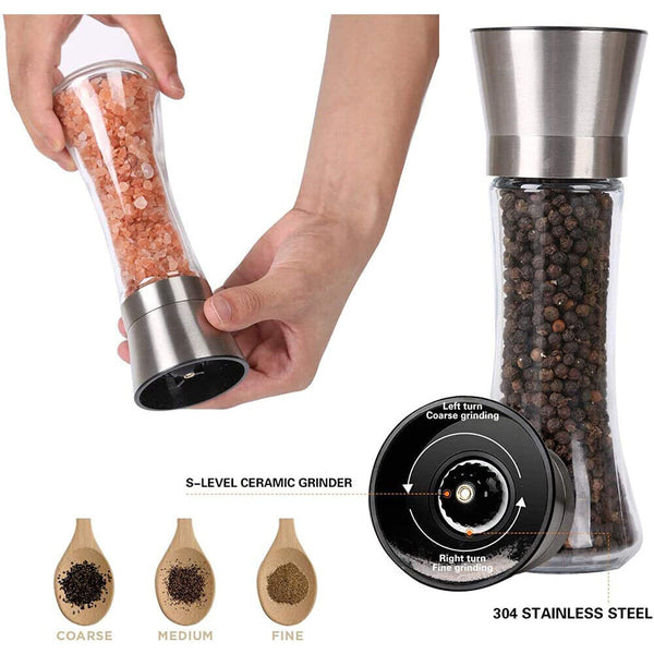 1/2/3PC Salt and Pepper Grinders Stainless Steel Glass Ceramic Mills Kitchen Set