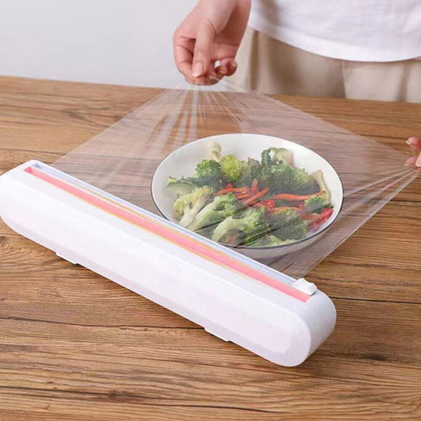 Food Wrap Dispenser Plastic Cutter Foil Cling Film Storage Holder Box Kitchen AU