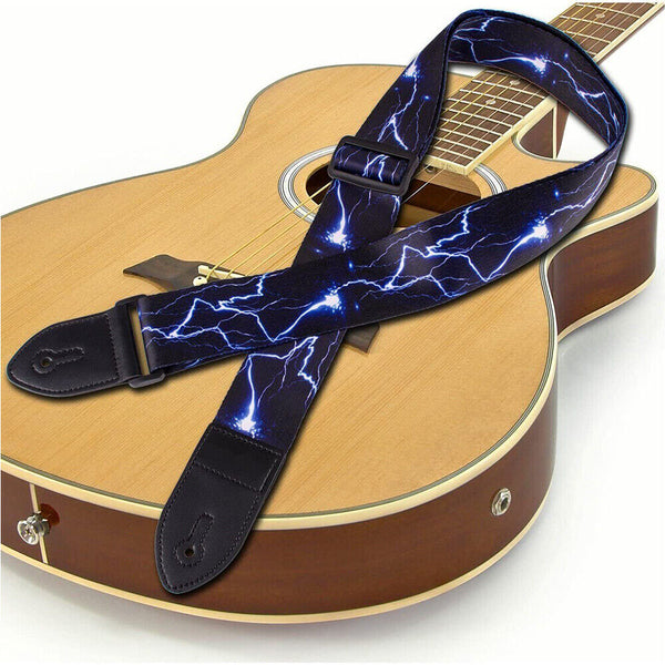 Electric Lightning Guitar Strap Adjustable Leather Belt Acoustic Electric Bass