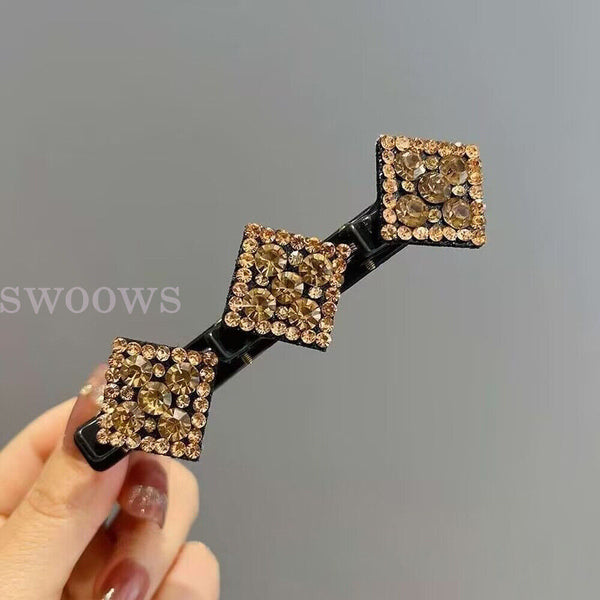 Sparkling Crystal Stone Braided Hair Clips, Satin Rhinestone Fabric Hair Bands