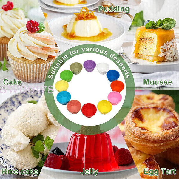 24/72PCS Round Cup Cake Silicone Baking Mould Cupcake Case DIY Bake Mold Muffin