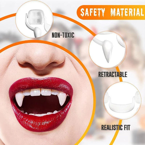 Retractable Vampire Teeth Halloween Cosplay Makeup Zombie Horrific Tooth Fangs