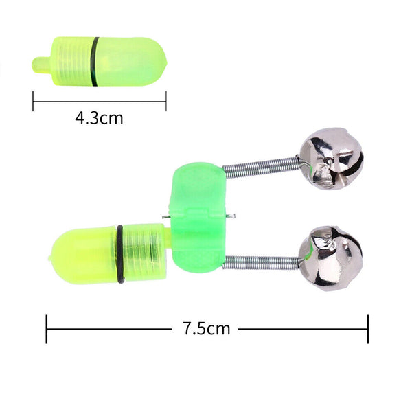 10x Night Fishing Twin Ring Light Bite Alarm Bells LED Outdoor Clip Rod Tip