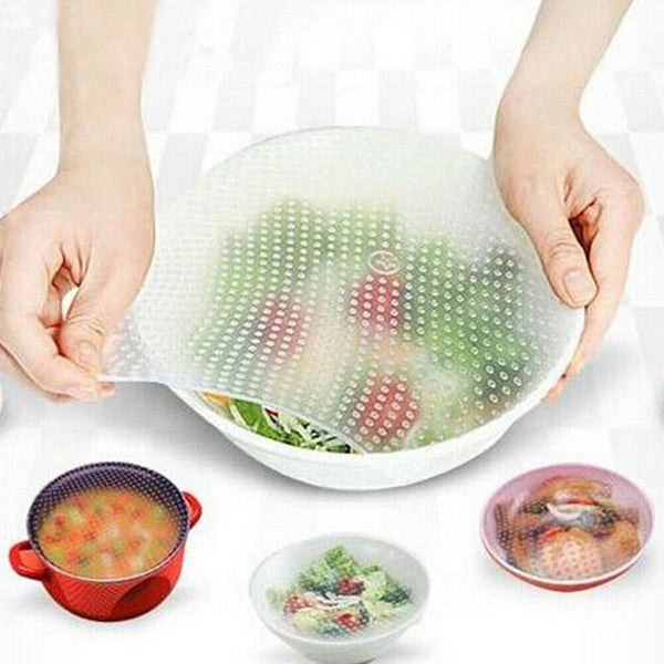 12X SilStretch Reusable Silicone Bowl Wraps Food Saver Cover Seal Lids