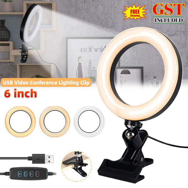 6 inch USB Video Conference Lighting Clip on LED Ring Light for Laptop Monitor