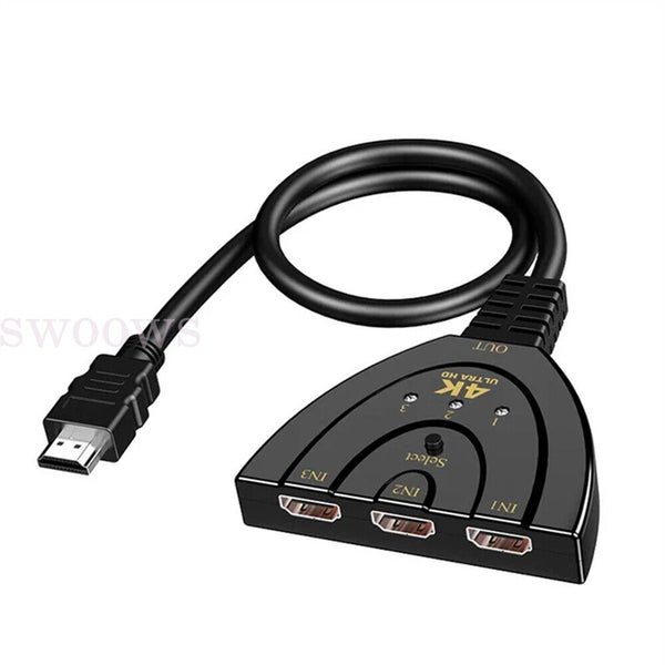 4K Ultra HD 3 Way HDMI Switch Splitter HDTV Auto 3 Port IN 1 OUT with Cable