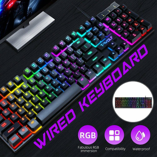 Wired USB Mechanical Gaming 104 Keys Keyboard RGB LED Backlit For Windows PC