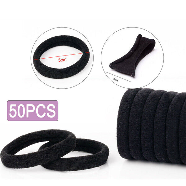 50x Women Girls Hair Band Ties Rope Ring Elastic Hairband Ponytail Holder Black