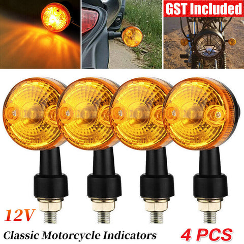 4 x Classic Motorcycle Indicators Blinkers Turn Signals Light Amber Universal AU