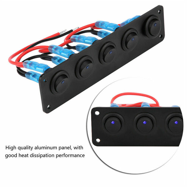 5 Gang 12V Rocker Switch Panel For Car Boat Marine LED USB Charger ON-OFF Toggle