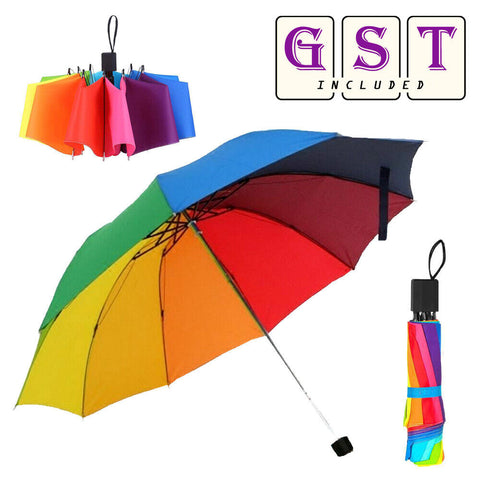 Unisex Manual Fashion Rainbow Compact Rainproof Three-folding Classic Umbrella