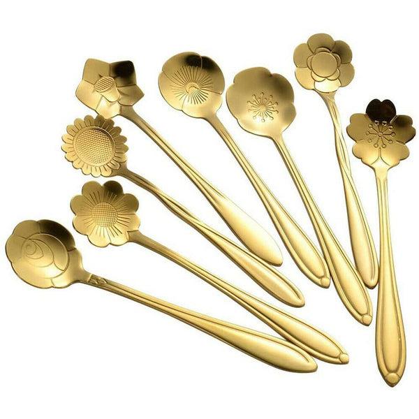 8pcs Spoon Long Handle Dessert Tea Coffee Mixing Spoon Stainless-Steel Teaspoons