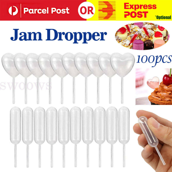 100x Mini Clear 4ml Plastic Transfer Pipettes Food Cupcake Squeeze Heart Dropper