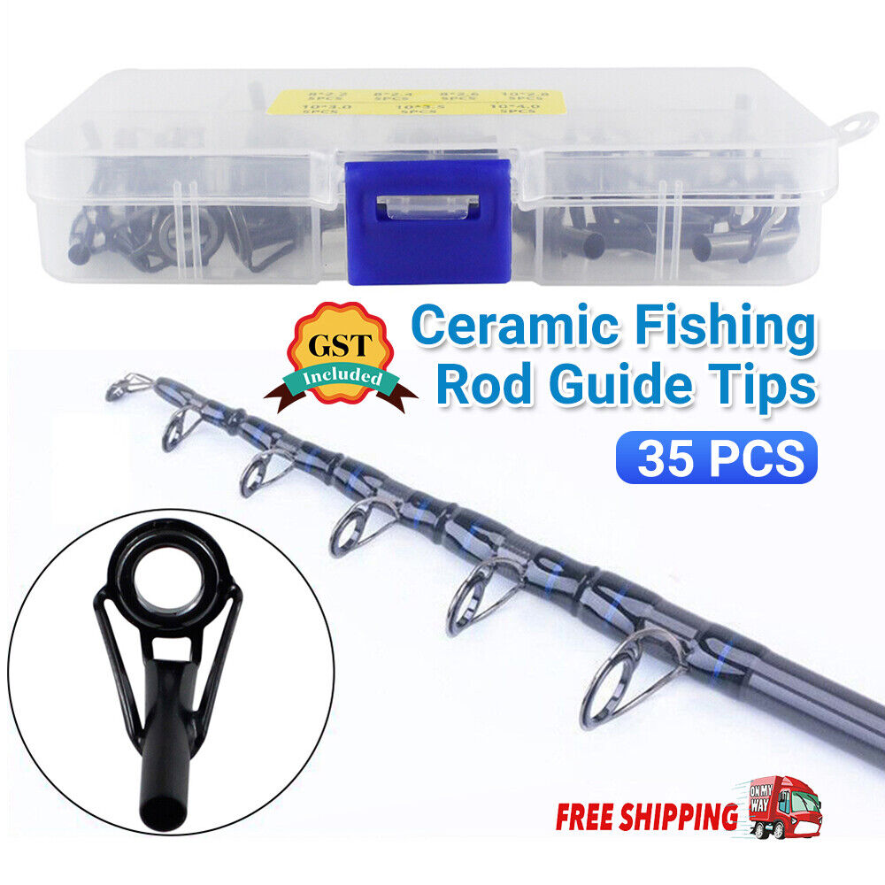 35PCS Ceramic Fishing Rod Guide Tips Top Eye Rings Line Repair Kit 7 Sizes Set